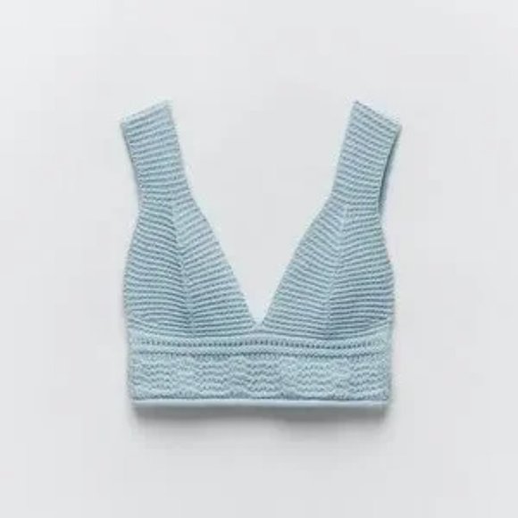 ZARA 2 Pieces Knit Jacket And Matching Cropped Top Blue M - Picture 3 of 10